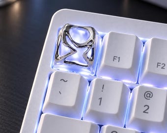 Stylized Metal Keycap Polished Chrome Finish Abstract Design Mechanical Keyboard Accessory for Enthusiasts