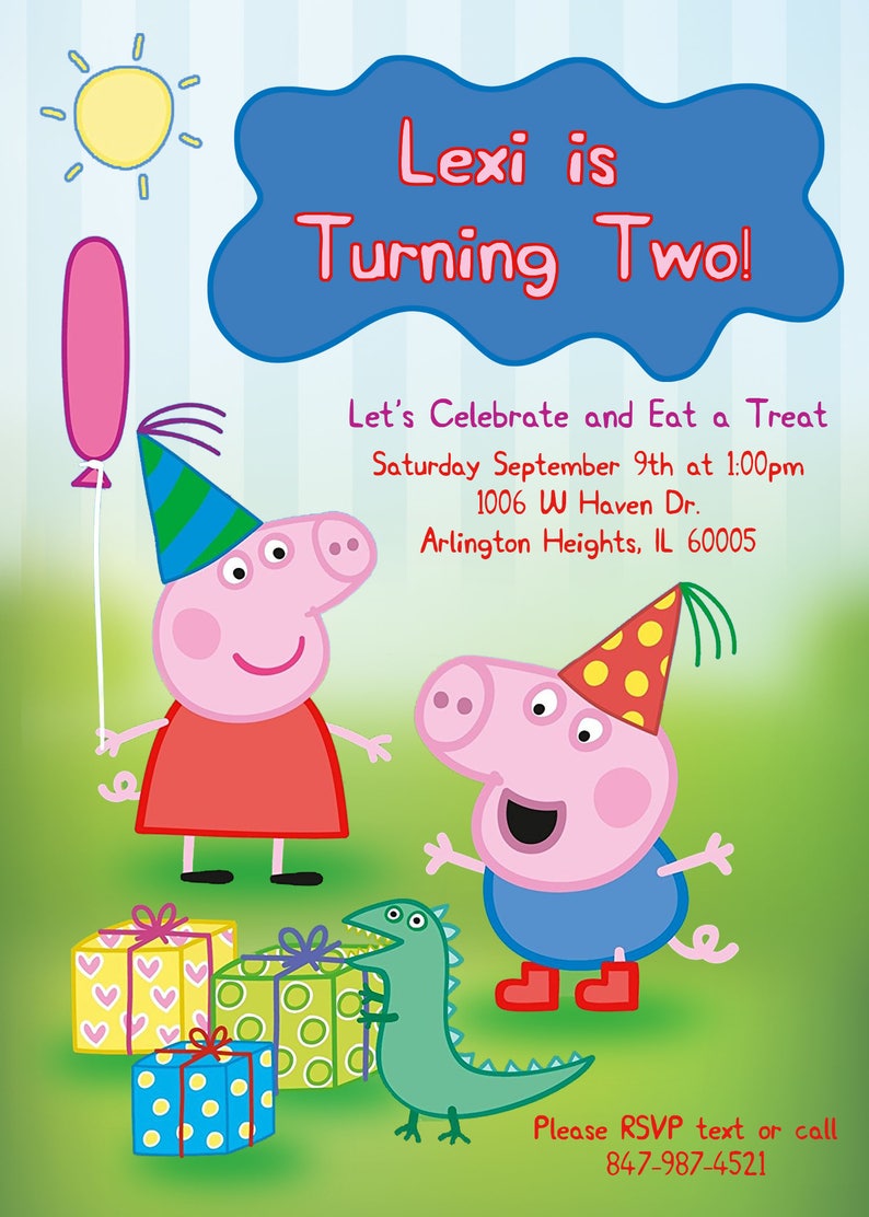 Peppa Pig Birthday Invitation Etsy