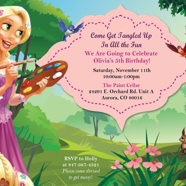 Printable Rapunzel Painting Birthday Invite