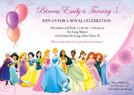 Disney Princesses Invite Including Elsa and Anna frozen 