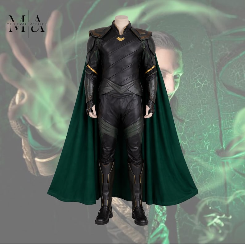 Adult Loki costume inspired by Marvel with detailed supervillain suit design