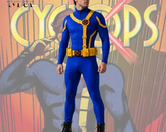 Cyclops Costume X-Men Cosplay Bodysuit | Scott Summers Blue Yellow Suit with Harness | Marvel Halloween