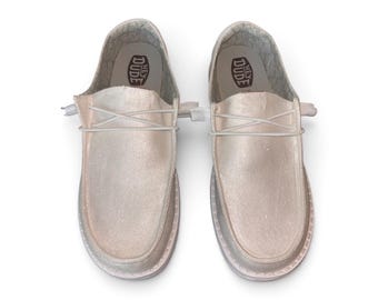 Custom Glitter Wedding Dude Shoe | White Sparkly Metallic Wedding Loafer for Bride. Perfect for bridal shower gifts or wedding party gifts