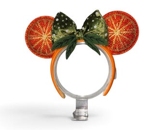 Custom bedazzled Magic Mouse Ear Headband - Orange Bird/Orange Slice Ear Headband