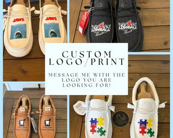 Custom Logo / Photo Hey Dude Shoes - Perfecr gift for him, gift for her, company/corporate gifts, small business shoes, etc