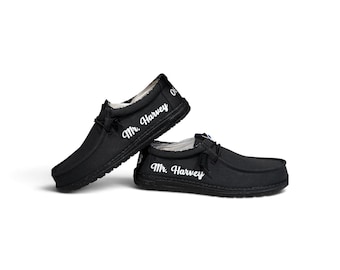 Custom Men’s Wedding Shoes | Personalized Groom Sneakers | Black Canvas - Custom Wedding Dude Shoes for Groom or wedding party, gift for him