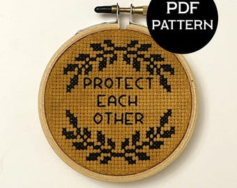 Protect Each Other & Protect Trans Folks cross stitch PDF/pattern