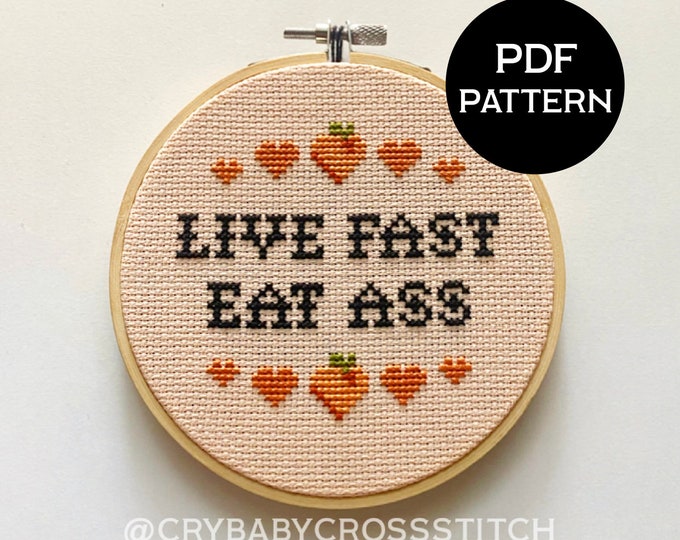 Live Fast Eat Ass cross stitch PDF/pattern