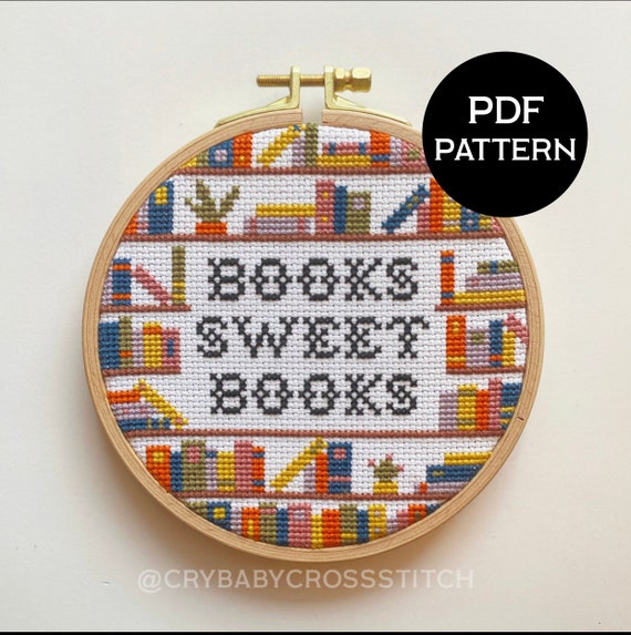 Books Cross Stitch Pattern Bookshelf Cross Stitch Chart Subversive Cross  Stitch Design Modern Cross Stitch Pattern PDF 