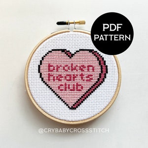 Broken Hearts Club cross stitch PDF/pattern