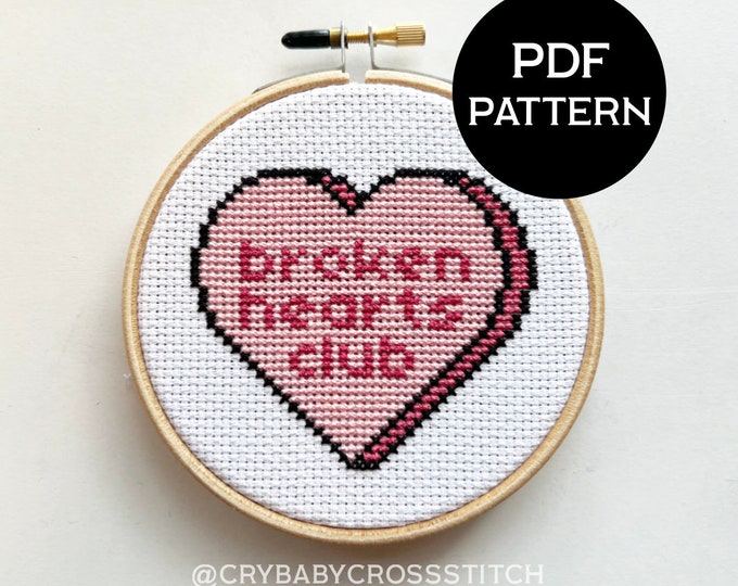 Broken Hearts Club cross stitch PDF/pattern