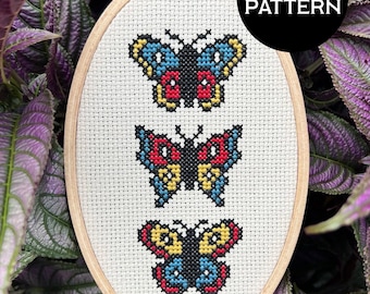 Butterfly Quad: Butterfly Triptych & Individual Butterfly cross stitch PDF/pattern
