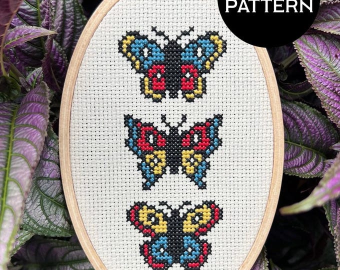 Butterfly Quad: Butterfly Triptych & Individual Butterfly cross stitch PDF/pattern