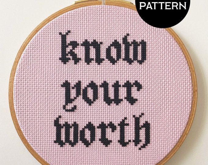 Know Your Worth cross stitch PDF/pattern