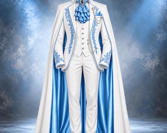 Men’s White Victorian Tailcoat Suit with Cape, Embroidered Gothic Wedding Outfit, 3 Piece Suit, Luxury Groom Formalwear, Custom Made