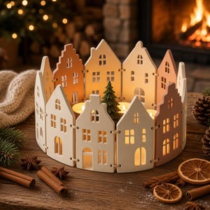Christmas Village Tealight Holder Pottery Template Ceramic House Candle Holder Slab Building PDF Christmas Home Decor