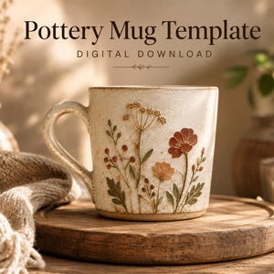 Molde de cerâmica faça você mesmo para iniciantes, molde de caneca de argila imprimível, padrão de cerâmica artesanal, caneca de cerâmica em placa com alça.