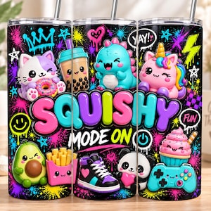 Squishy Kawaii Tumbler Wrap PNG / Colorful Characters, Graffiti Style Sublimation Design (Digital Download)