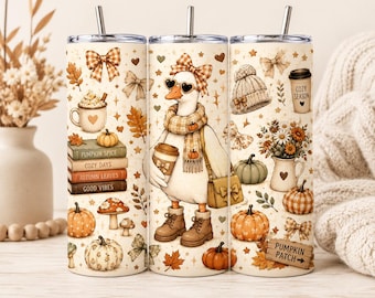 Fall Goose Tumbler Wrap PNG / 20oz Skinny Autumn Pumpkin Sublimation Design (Digital Download)