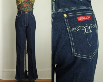 Vintage 1980's Dark Denim High Rise Jeans. Braxton. Back Pocket Stitching. 29 Waist. Size Medium