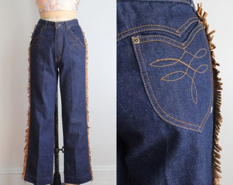 Vintage 1980's BonJour Western Style Fringe Jeans. High Rise. Petite Length. Size Medium