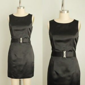 Retro 1990's / Y2K Black Satin Mini Dress. BCBG. Rhinestone Belt. Clueless Style. Size Small