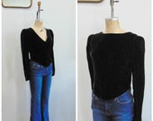 Vintage 1960 39 s Black Velvet Top Pouf Sleeve Deep V