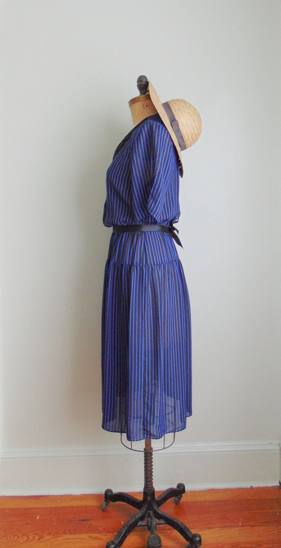 Vintage 1980's Blue Black Stripe Sheer Dress. Mij… - image 10