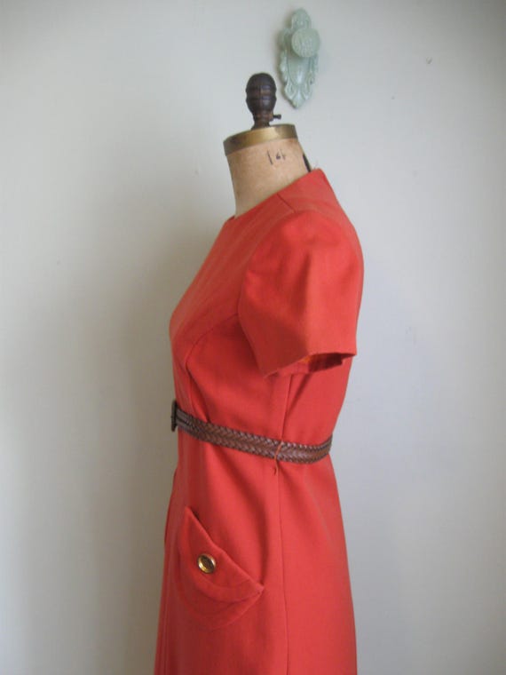 1960's Burnt Marmalade Pocket Dress// Belted// Sh… - image 2