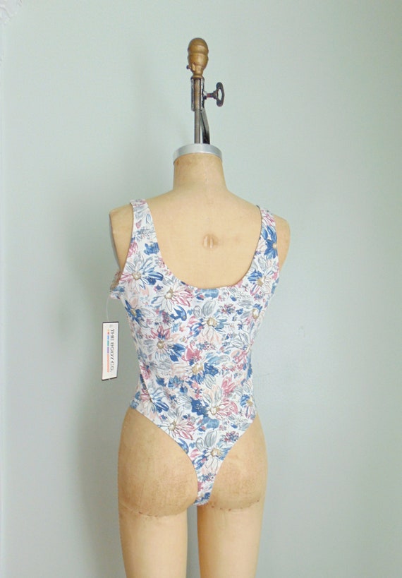 Retro 1990's Blue Floral Bodysuit. NWT. Square Ne… - image 8