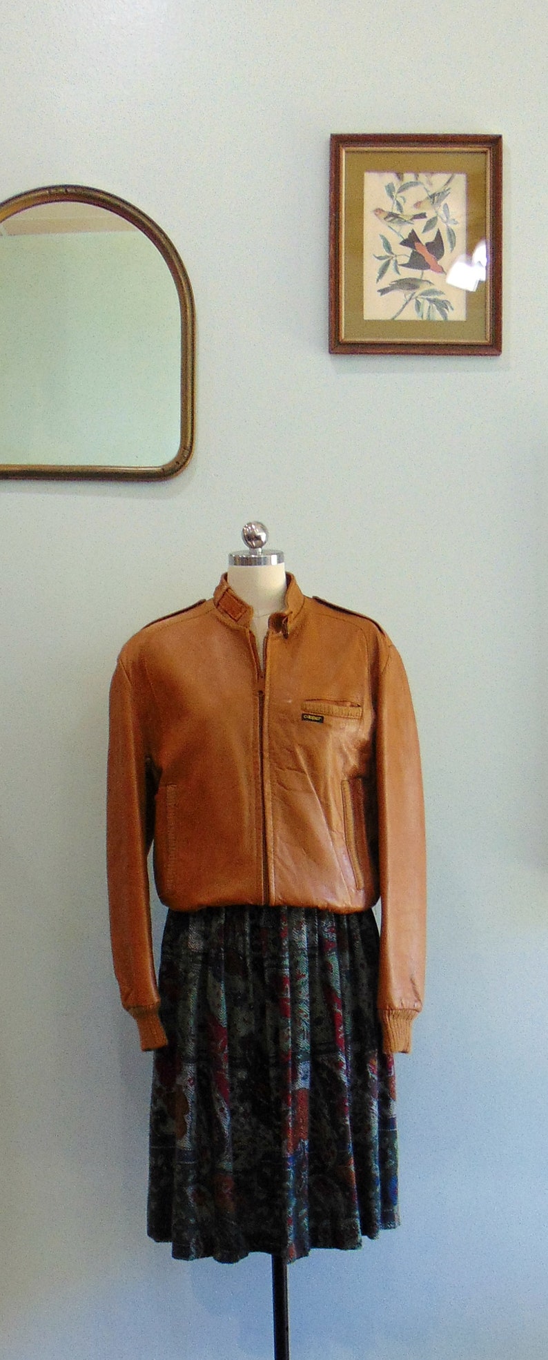 Vintage 1970/'s 1980/'s Leather Bomber Jacket Camel Leather Cooper Outerwear Leather Jacket Size Small Medium