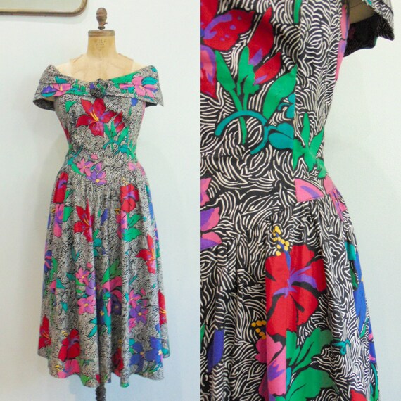Vintage 1980's Off the Shoulder Sundress / Robbie