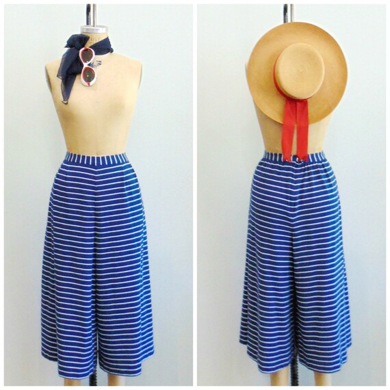 Vintage 1980's Navy White Stripe Gaucho Pants / So