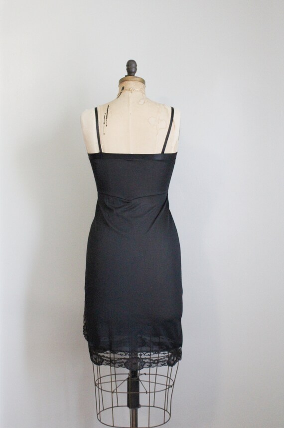 Vintage 1950's Black Lace Full Slip. Floral Appli… - image 7