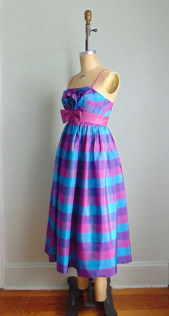 Vintage 1960's Blue Purple Plaid Party Dress. Tux… - image 9