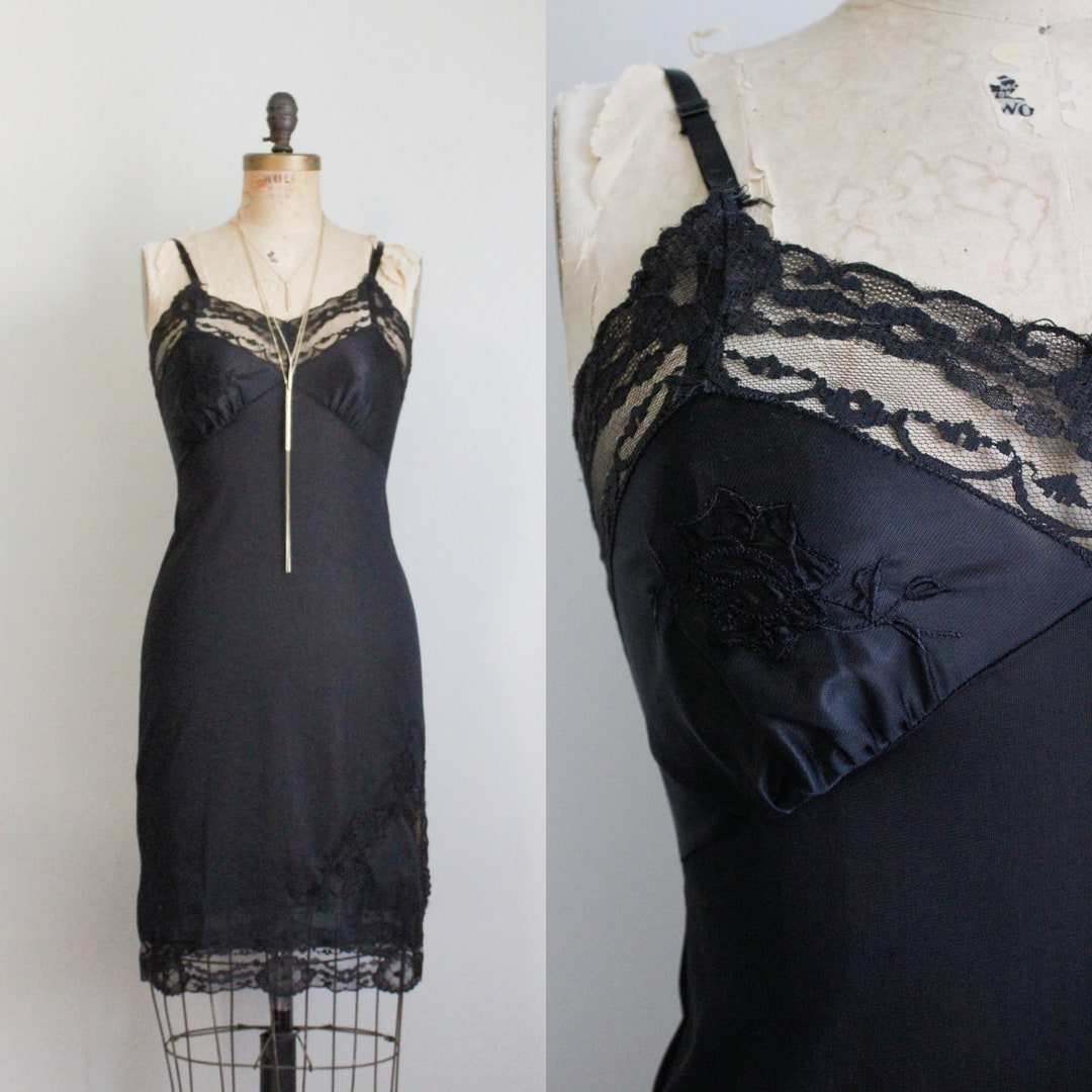 XXS 1950s Black Designer Slip