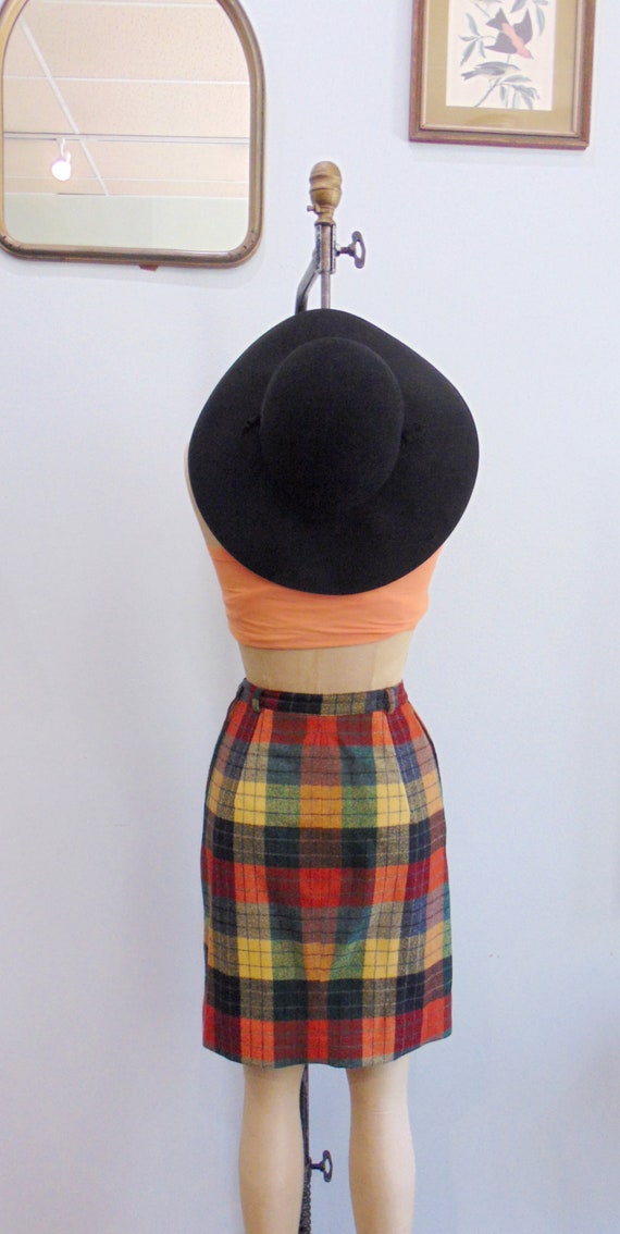 Vintage 1960's Primary Plaid Mini Skirt / Wool Mi… - image 6