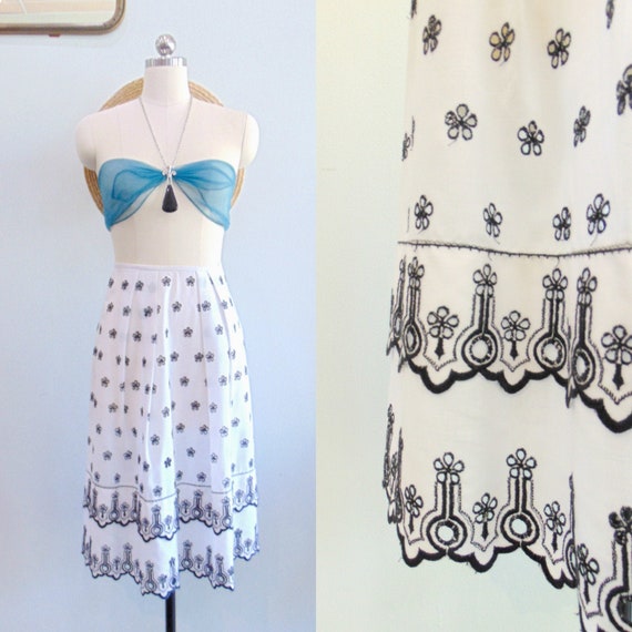 Vintage 1960's White Eyelet Skirt / Black Eyelet T