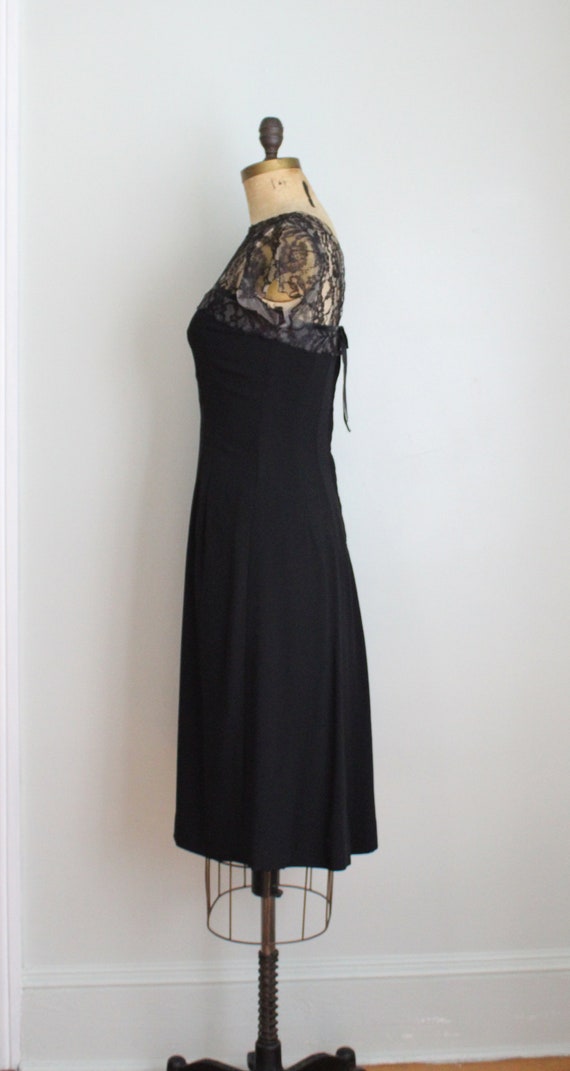 Vintage 1960's Black Crepe Lace Top Dress. Cockta… - image 10