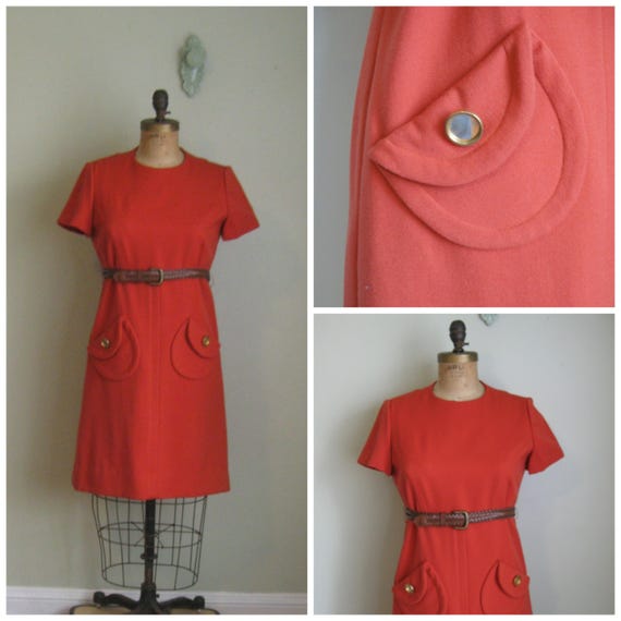 1960's Burnt Marmalade Pocket Dress// Belted// Sh… - image 1