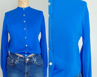 Vintage 1960's Bright Blue Orlon Cardigan / Blue Knit Sweater / Crew Neckline / Button Front / As Is / Size Small / Medium