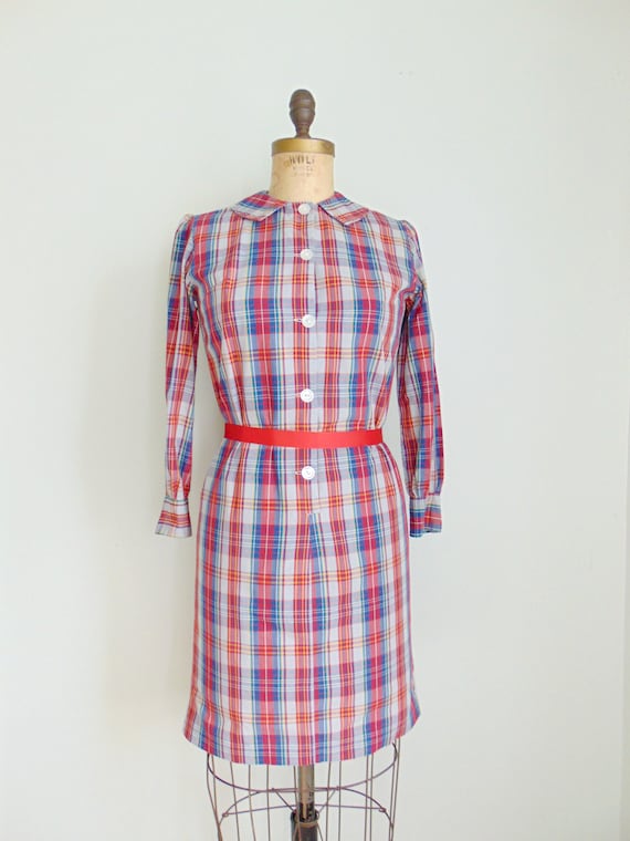 Vintage 1970's Plaid Dress / Plaid Shift Dress / … - image 2