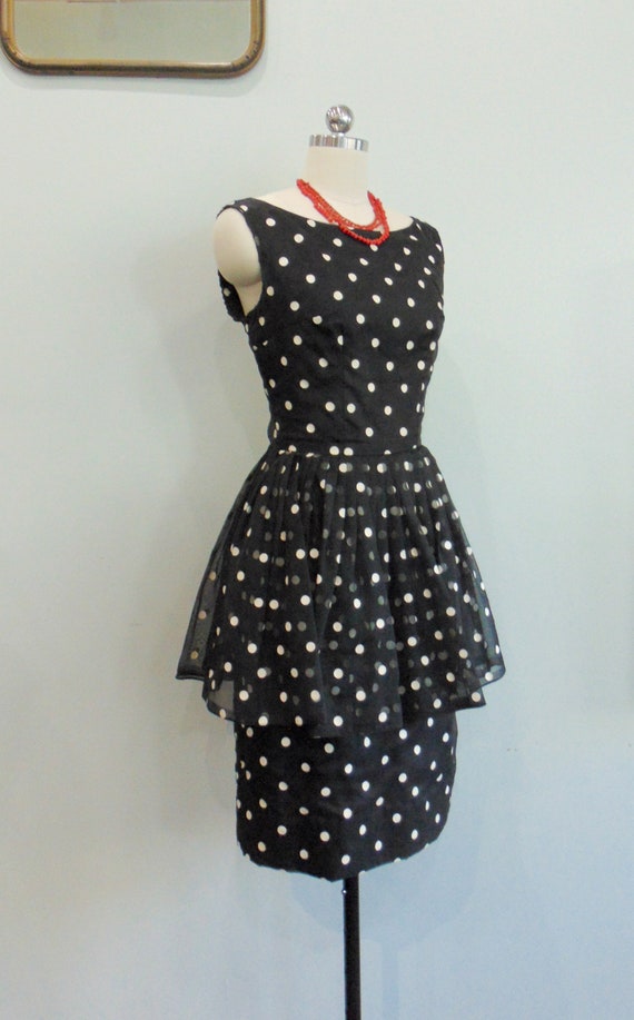 Vintage 1950's Peplum Cocktail Dress / Polka Dot … - image 4