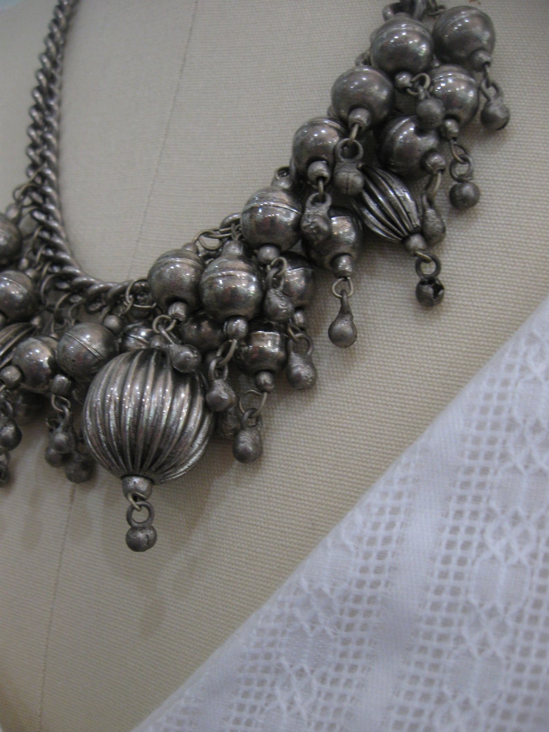 Vintage Silver Bobble Bells Necklace Jingle Bells Silver Chain 1970/'s Silver Tone