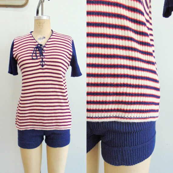Vintage 1960's Red, White & Blue Orlon Short Set /