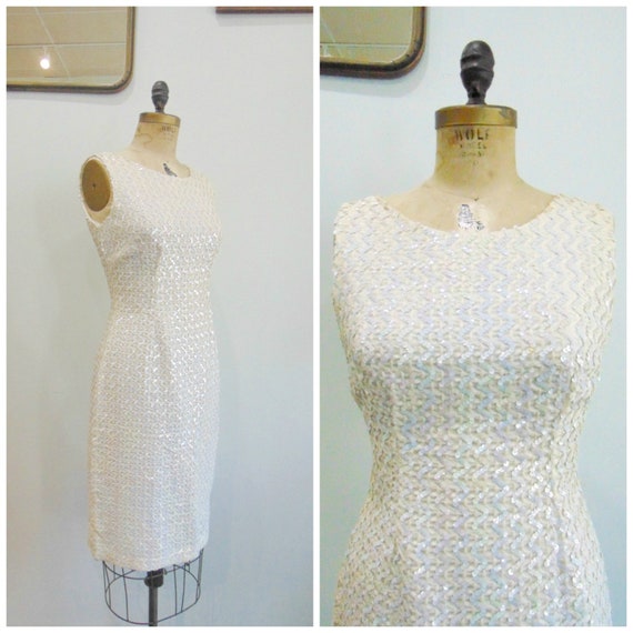white sequin shift dress