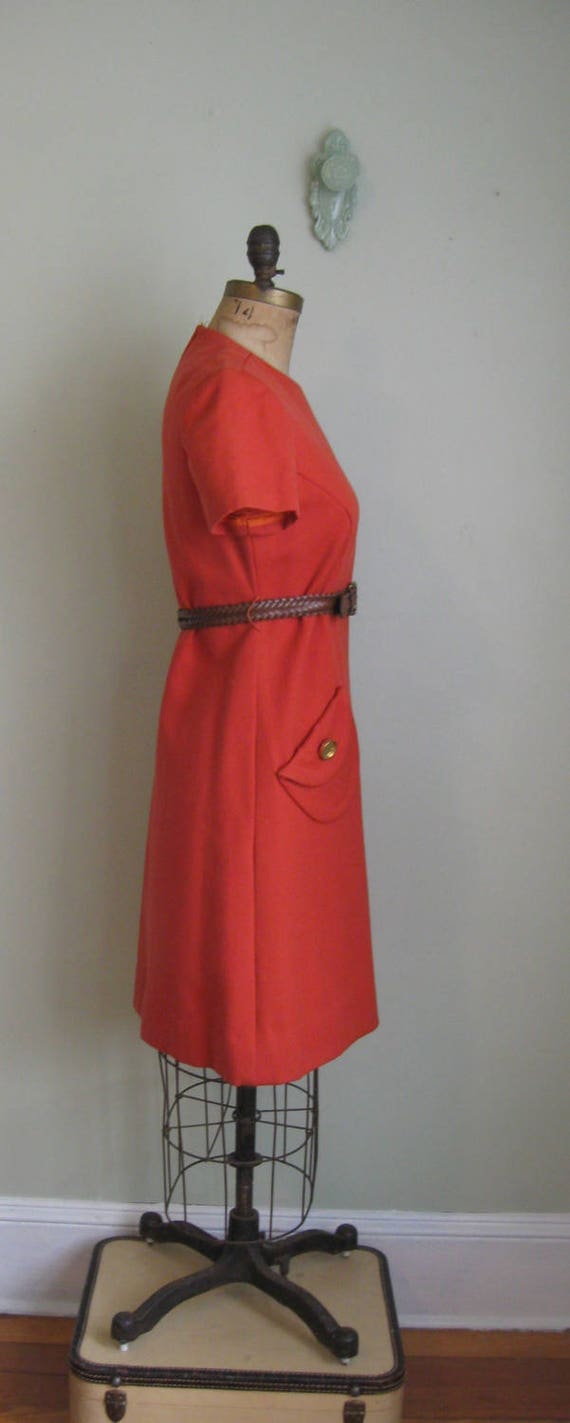 1960's Burnt Marmalade Pocket Dress// Belted// Sh… - image 4