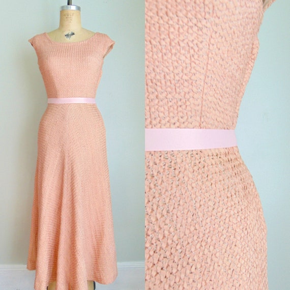 Vintage 1950's Ribbon Dress / Ballet Slipper Pink