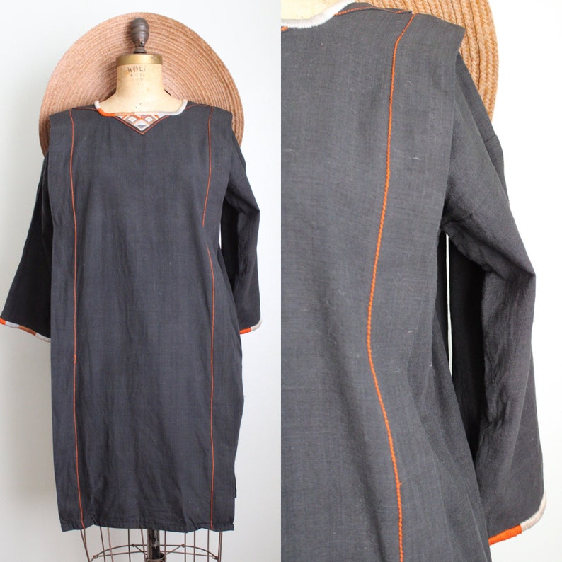 Vintage 1970's Black Linen Tunic Dress. Opus 1. Diana Martin. Size Medium image 1