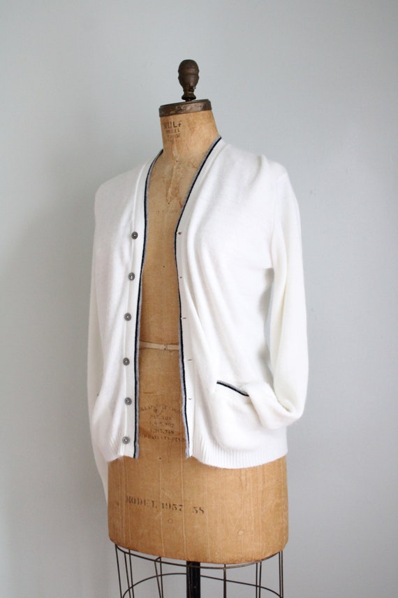 Vintage 1970's White and Black Trim Cardigan. Rev… - image 9